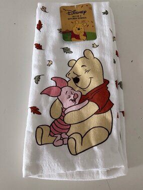 2 Pack Disney Winnie The Pooh Piglet Autumn Fall Leaves Kitchen Towels 18” X 28”